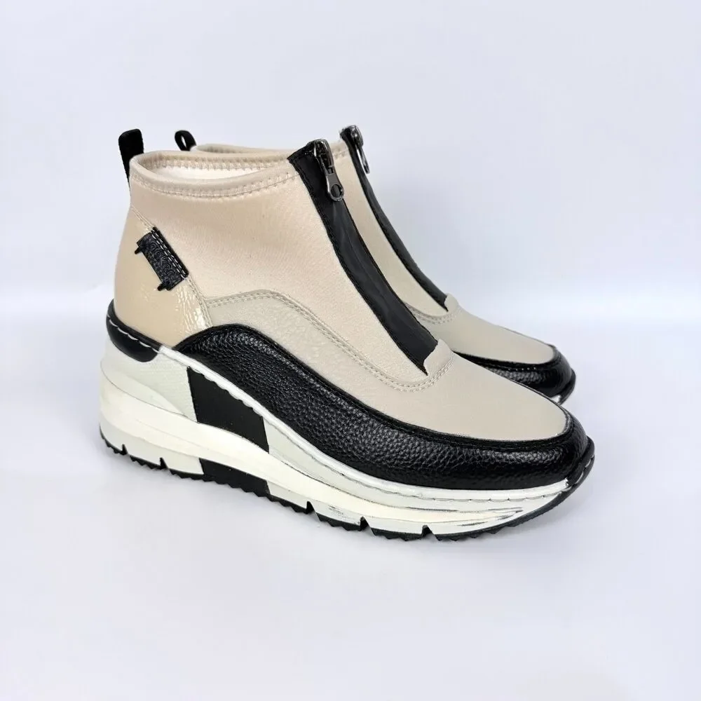 Rieker Neoprene Suede Front Zip Pull On Womens Sneakers Beige US 8